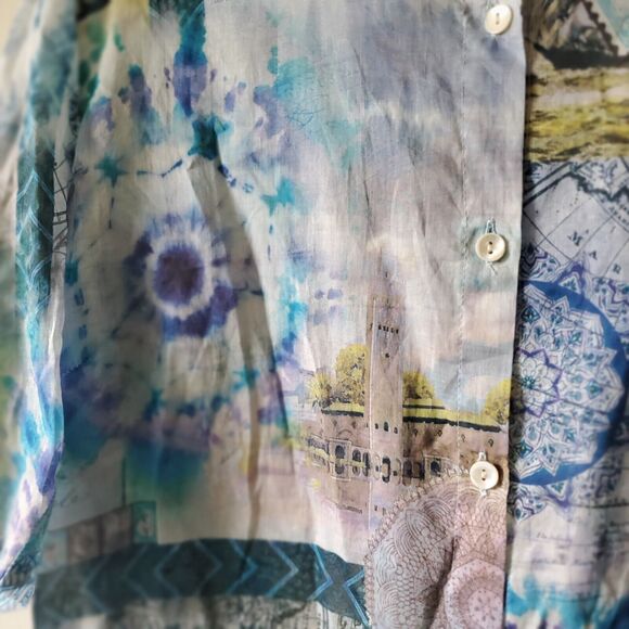 Eleanore Emaldi Paris Blouse Size S / M Cotton Made In Italy Watercolor Mandalas - Picture 2 of 16